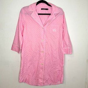 Lauren Ralph Lauren Sleep Night Shirt Pink Polka Dot Cotton Women’s Medium